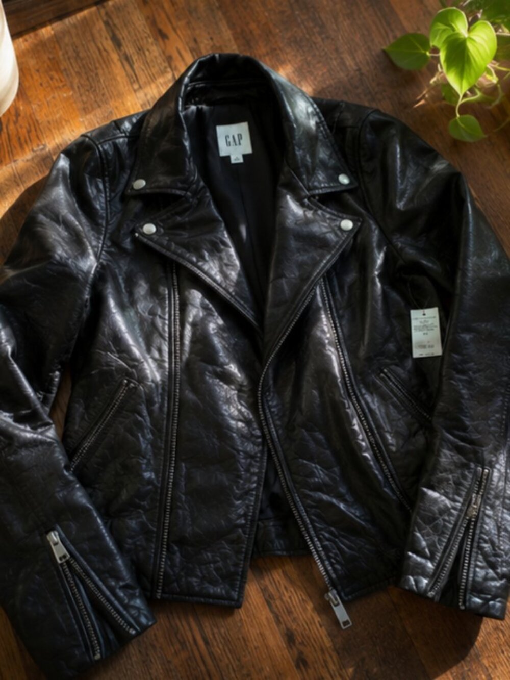 GAP Black Faux Leather Moto Jacket NWT Size Medium $248 Retail